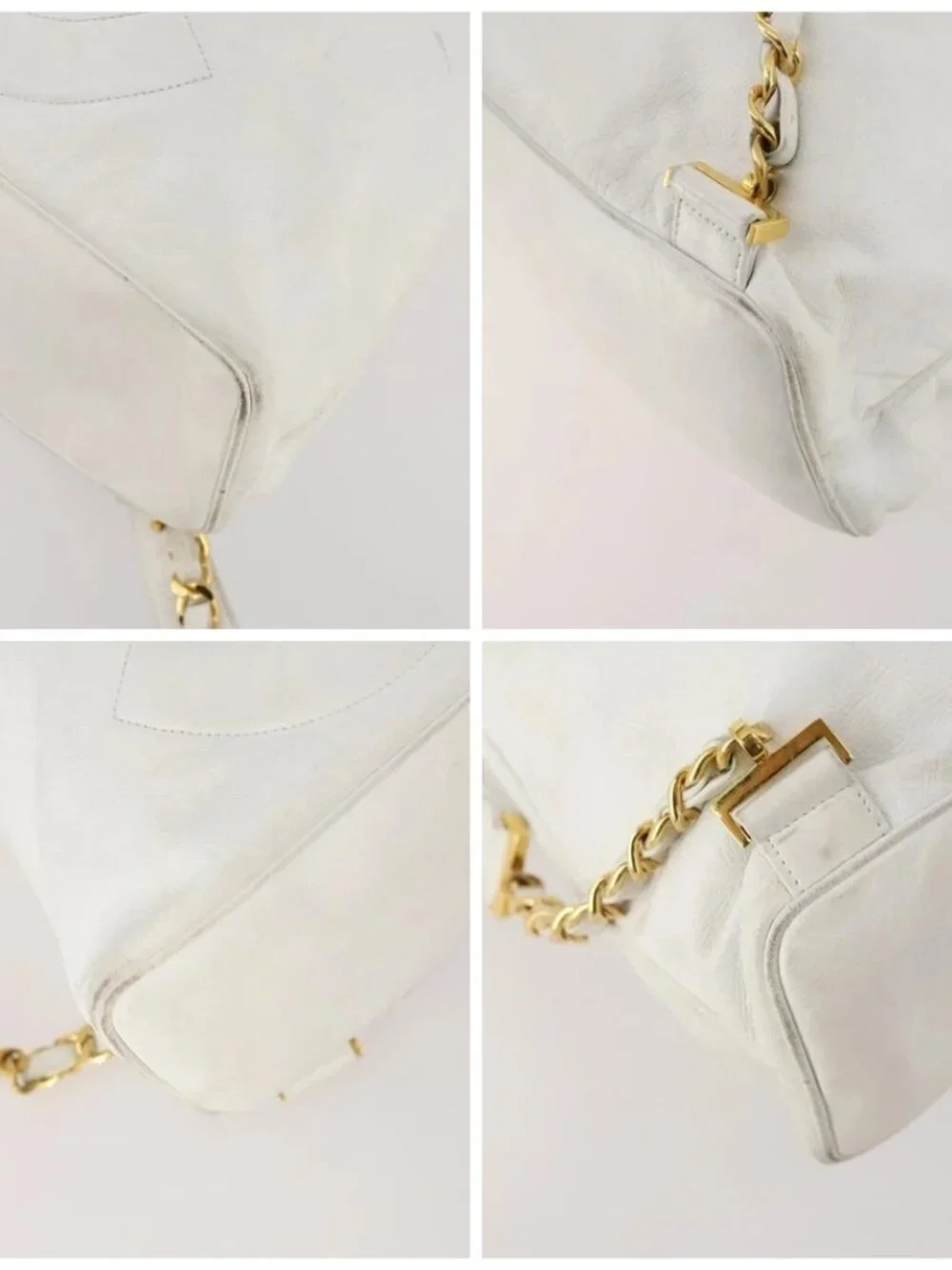 CHANEL Backpack Leather White Gold CC Auth gh1739